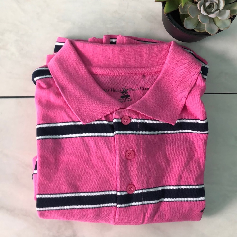 Pink striped polo
